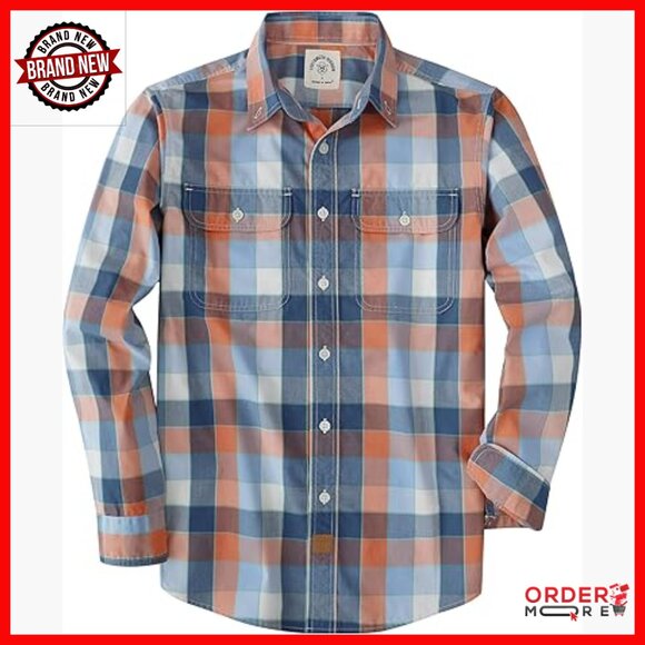 Men's Casual Plaid Button Down Shirt Long Sleeve Regular Fit Lightweight